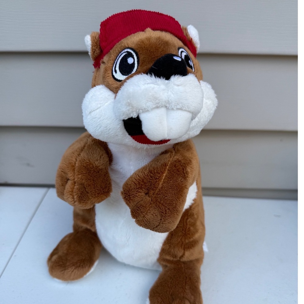 Jaag Beaver Plush Stuffed Animal with Red Corduroy Hat Brown White 12 Inch